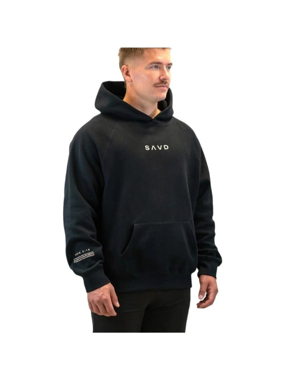 SAVD Hoodie Mens Large Black John 3:16 Faith Fashion Fitness Christian Pullover
